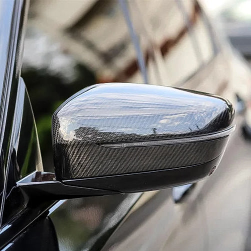 Carbon Fiber Mirror Cap Replacements for BMW 2, 3, 4, 5, 6, 7, and 8 Series (G42, G20, G28, G22, G23, G26 M400i, G30, G38, G32 GT, G11, G12, G14, G15, G16) - EuroSpeed
