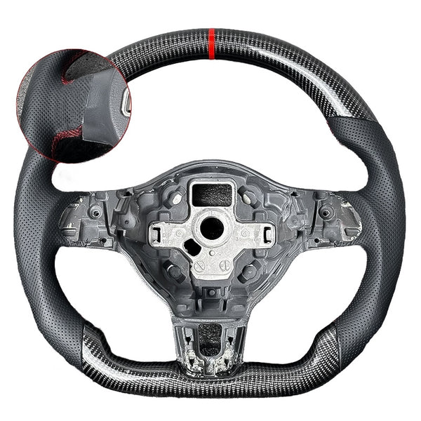 Carbon Fiber Steering Wheel with Leather/Alcantara for VW Golf MK6, Passat, Polo - EuroSpeed