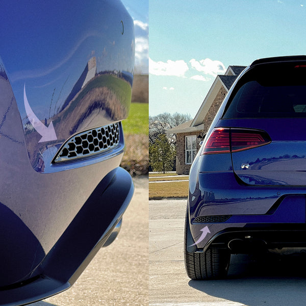 Honeycomb Rear Fog Light Covers (Gloss Black) for VW Golf 7.5 MK7.5 â Modified Tail Lamp Trim Inserts (2-Piece) - EuroSpeed