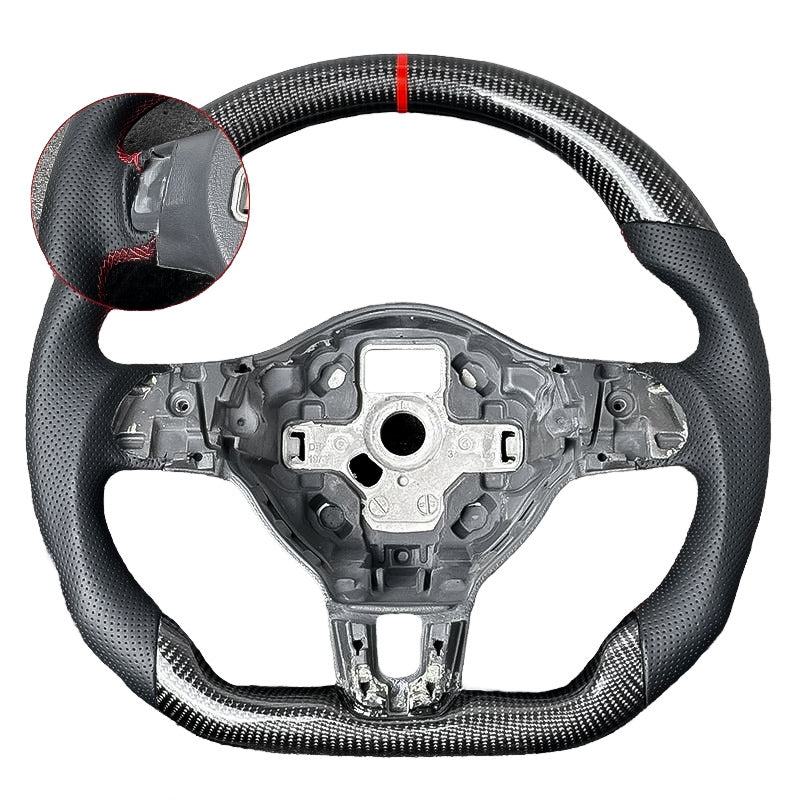 Carbon Fiber Steering Wheel with Leather/Alcantara for VW Golf MK6, Passat, Polo - EuroSpeed