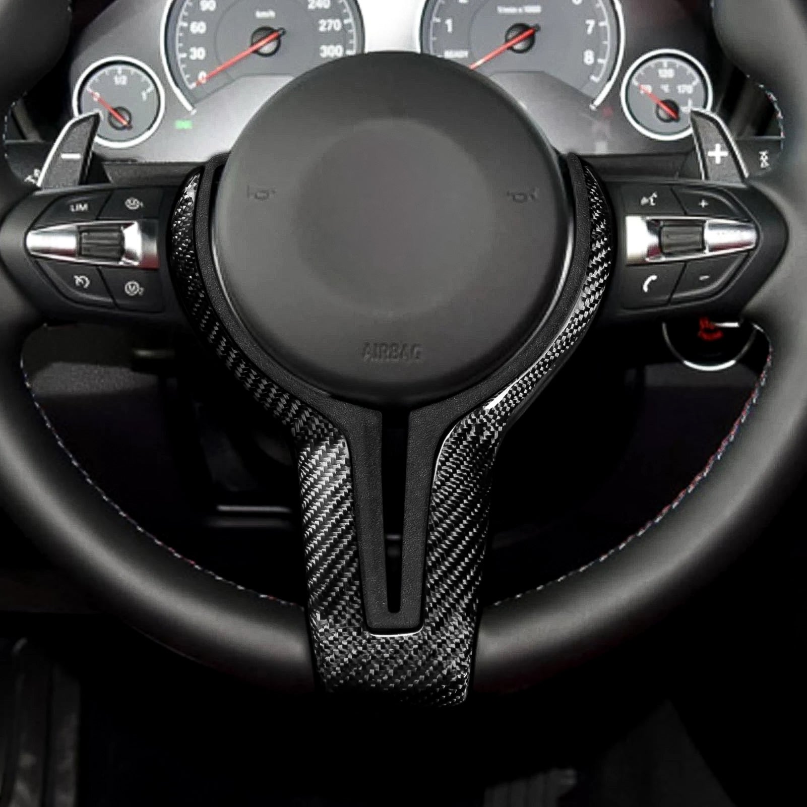 Carbon Fiber Steering Wheel Trim For BMW M Series F80 F82 F10 F06 F12 F13 F15 F16 & M Models (1-6 Series) - EuroSpeed