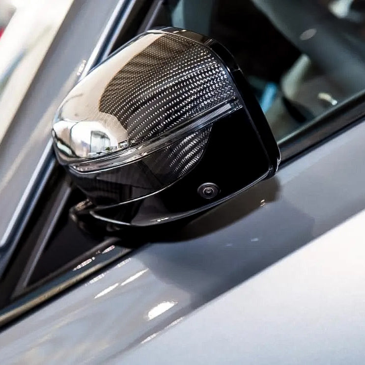 Carbon Fiber Mirror Cap Replacements for BMW 2, 3, 4, 5, 6, 7, and 8 Series (G42, G20, G28, G22, G23, G26 M400i, G30, G38, G32 GT, G11, G12, G14, G15, G16) - EuroSpeed