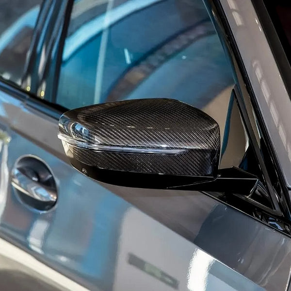 Carbon Fiber Mirror Cap Replacements for BMW 2, 3, 4, 5, 6, 7, and 8 Series (G42, G20, G28, G22, G23, G26 M400i, G30, G38, G32 GT, G11, G12, G14, G15, G16) - EuroSpeed