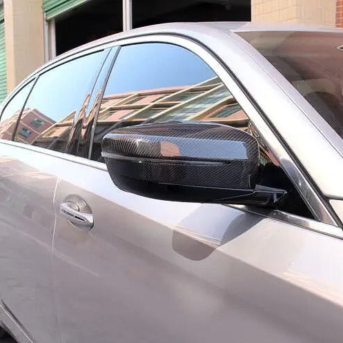 Carbon Fiber Mirror Cap Replacements for BMW 2, 3, 4, 5, 6, 7, and 8 Series (G42, G20, G28, G22, G23, G26 M400i, G30, G38, G32 GT, G11, G12, G14, G15, G16) - EuroSpeed