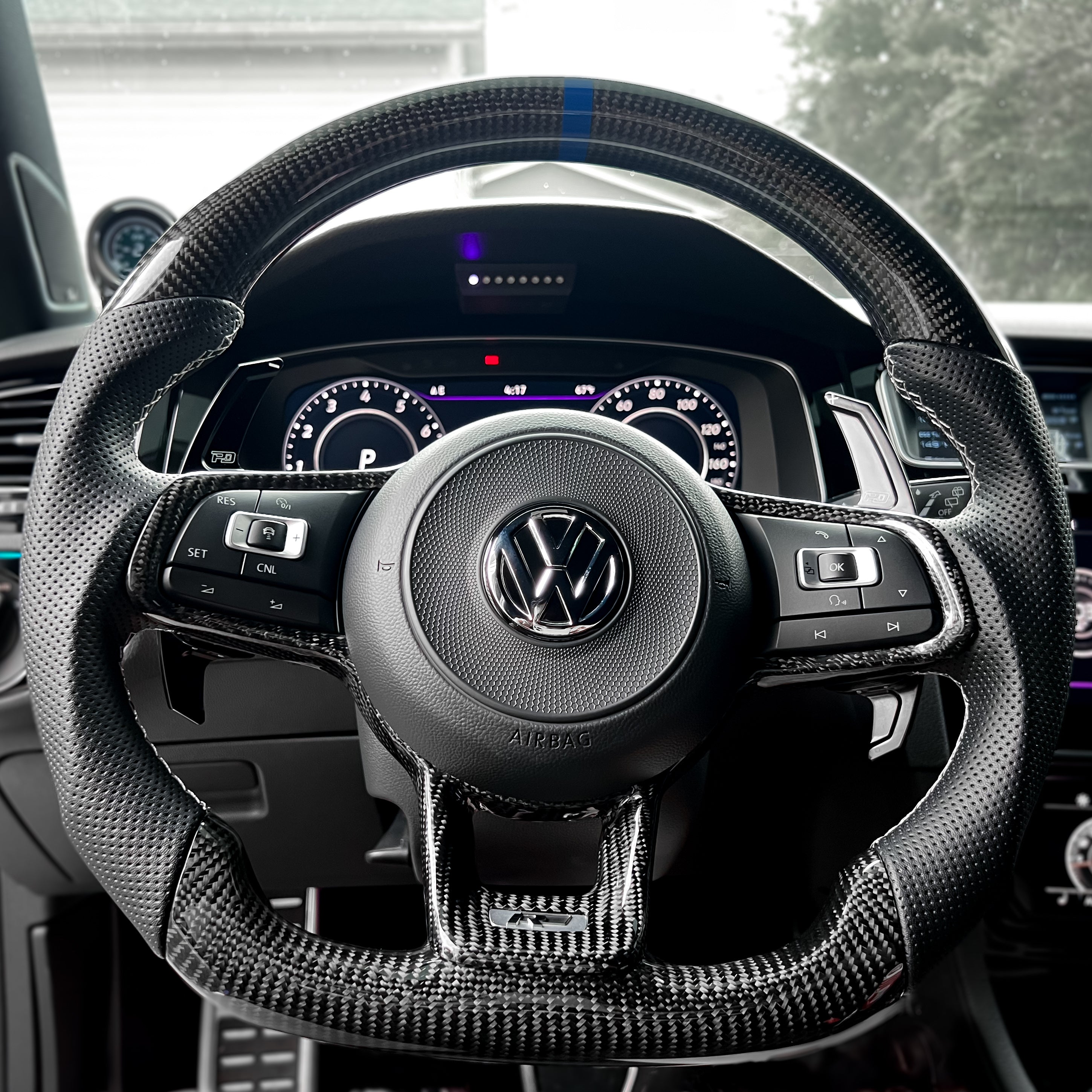 Carbon Fiber Steering Wheel Trim for Volkswagen Golf MK7/MK7.5, Passat B8, Tiguan MK2 - EuroSpeed