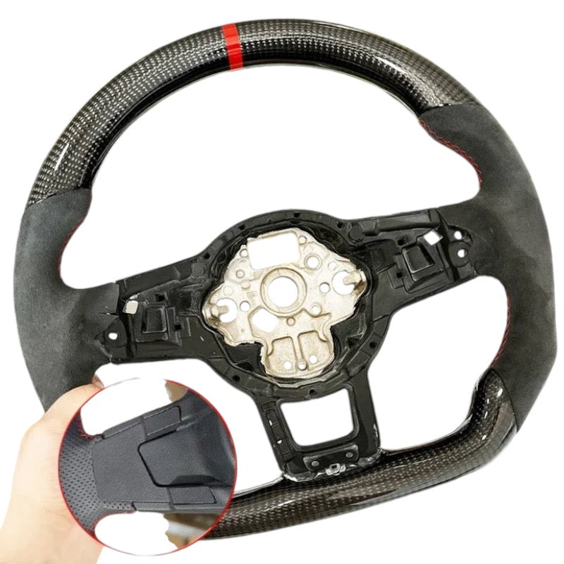 Carbon Fiber Steering Wheel with Leather/Alcantara for VW Golf MK7/7.5, GTI, GTD, GTE, R (2013-2020) - EuroSpeed