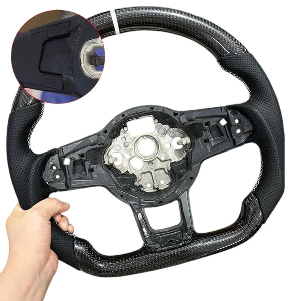 Carbon Fiber Steering Wheel with Leather/Alcantara for VW Golf MK7/7.5, GTI, GTD, GTE, R (2013-2020) - EuroSpeed