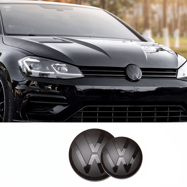 Front & Rear Black Emblem Covers for Volkswagen Golf 6/7/7.5/8, Passat, Polo, CC, Jetta, Tiguan (Works with ACC) - EuroSpeed