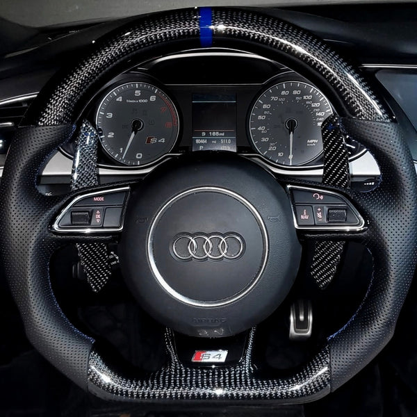 Carbon Fiber Steering Wheel for 2014–2016 A3/S3/RS3 (8V), 2013–2016 Audi A4/S4/RS4 & A5/S5/RS5 (B8.5), 2012–2018 A6/S6/RS6 & A7/S7/RS7 (C7/C7.5) - EuroSpeed
