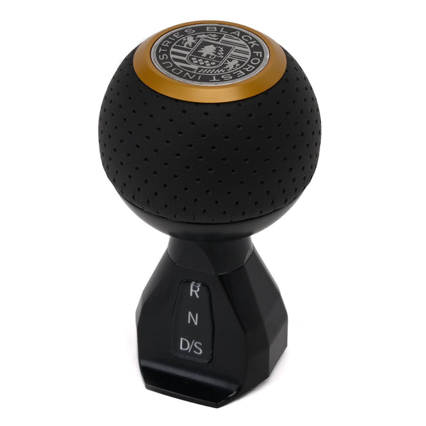 BFI GS2 Heavy Weight Shift Knob, Auto / DSG for Volkswagen Golf MK8 & Atlas Mk1 (2019–2026) - Black Air Leather / Black Anodized w/ Gold Top