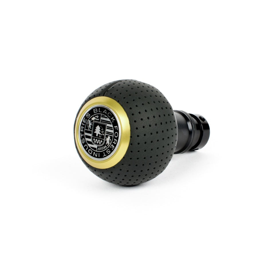 BFI GS2 Heavy Weight Shift Knob, Manual for MINI Cooper, Clubman, Convertible, Roadster & More (2001–2024) - Black Air Leather / Black Anodized w/ Gold Top