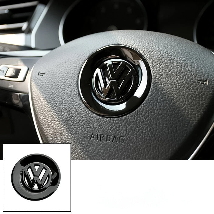 Steering Wheel VW Emblem Cover (Gloss Black) for Volkswagen Golf, CC, Passat, Jetta, Tiguan, T-ROC, Polo, Beetle