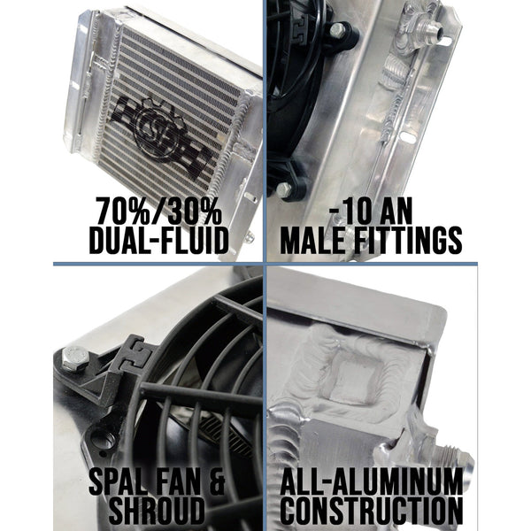 CSF Race Oil Cooler for 13.8in x 10in Dual Fluid Bar & Plate HD Oil Cooler w/9in SPAL Fan (Discontinued)