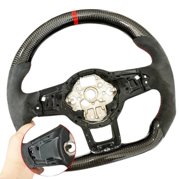 Carbon Fiber Steering Wheel with Leather/Alcantara for VW Golf MK7/7.5, GTI, GTD, GTE, R (2013-2020) - EuroSpeed