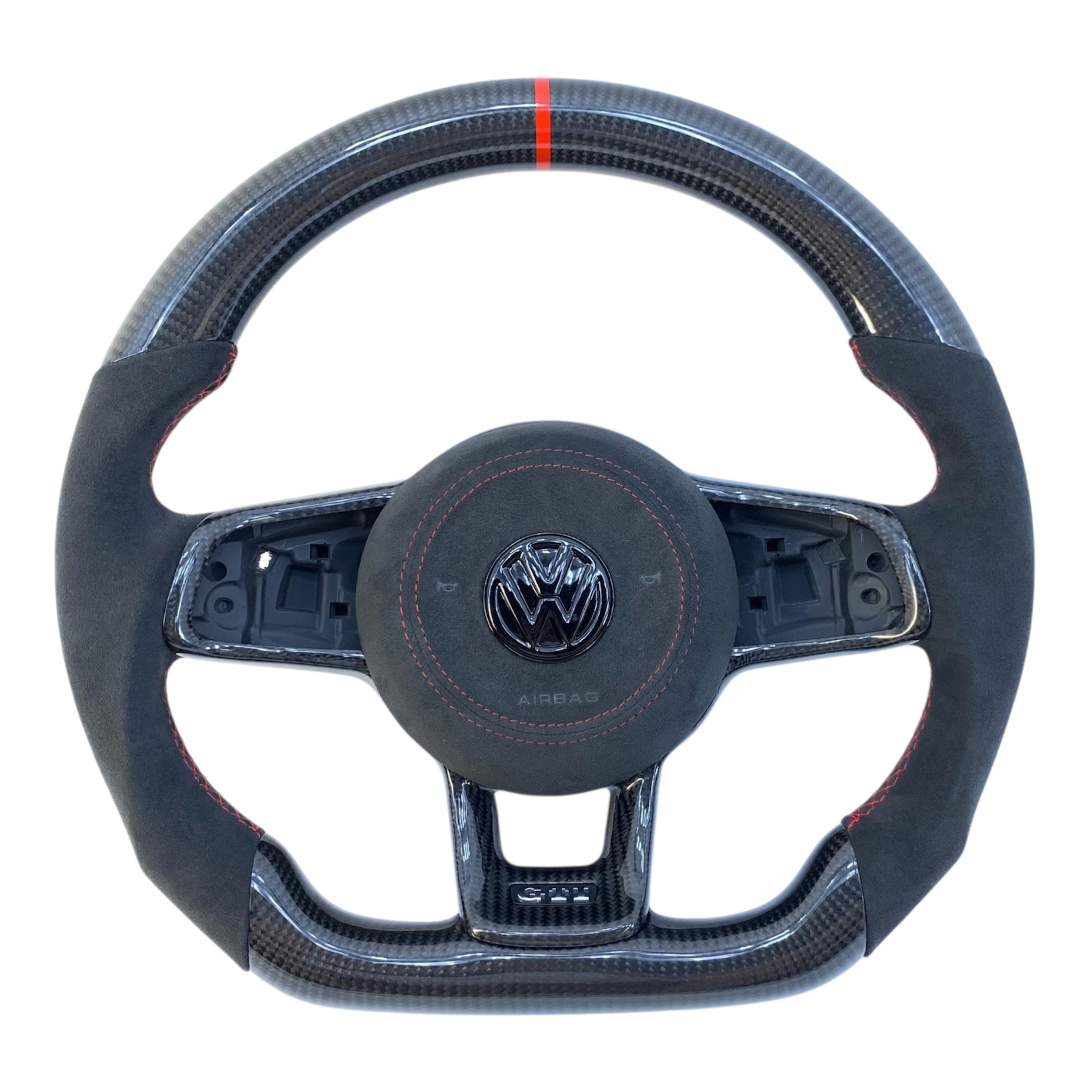Carbon Fiber Steering Wheel with Leather/Alcantara for VW Golf MK7/7.5, Jetta, Tiguan, Scirocco, Polo, T-Roc