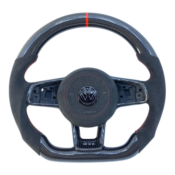 Carbon Fiber Steering Wheel with Leather/Alcantara for VW Golf MK7/7.5, Jetta, Tiguan, Scirocco, Polo, T-Roc