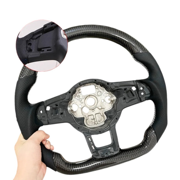 Carbon Fiber Steering Wheel with Leather/Alcantara for VW Golf MK7/7.5, GTI, GTD, GTE, R (2013-2020) - EuroSpeed