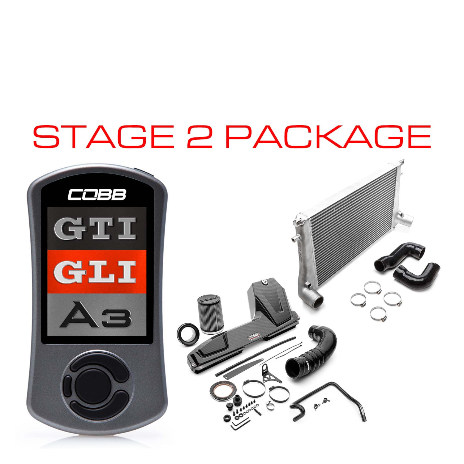 COBB Stage 2 Redline Carbon Fiber Power Package for Audi A3 8V, Volkswagen Jetta GLI MK7 / Golf GTI MK7 (2015–2021)