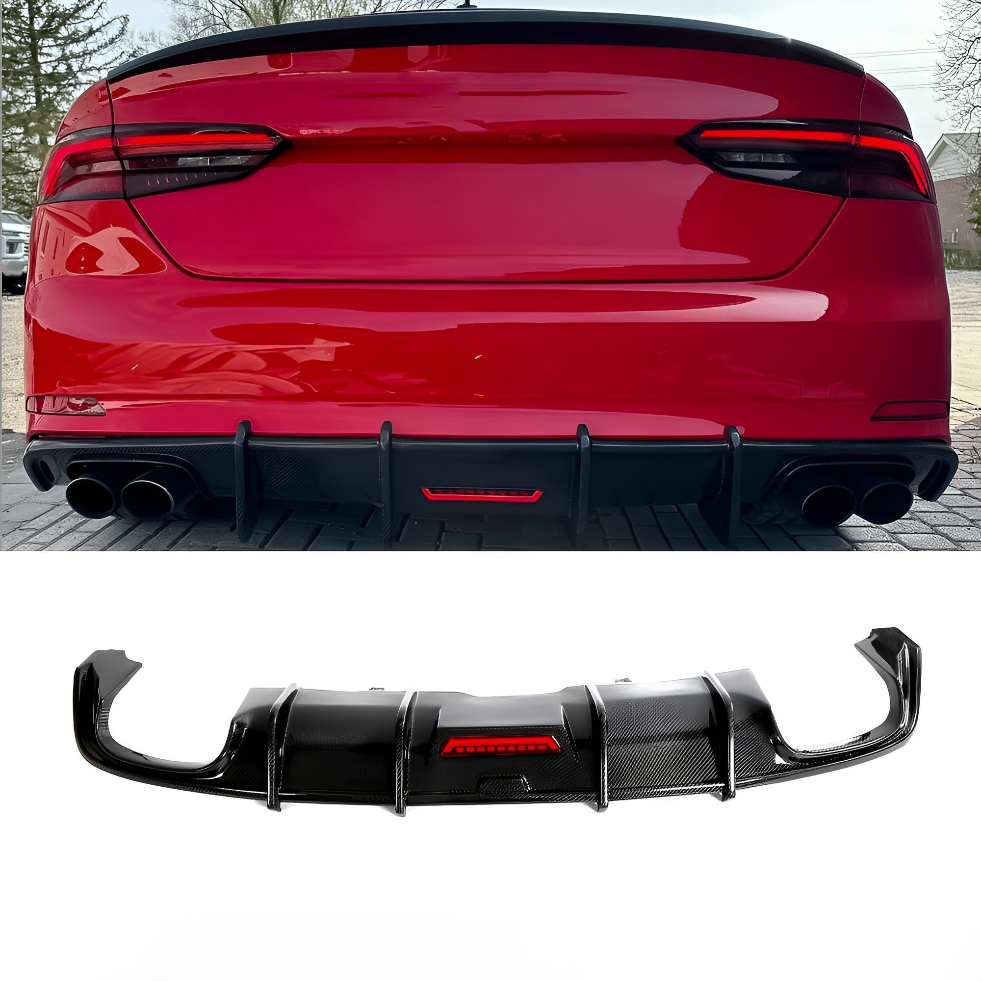 Carbon Fiber Rear Diffuser with LED Light for Audi A5 S-Line / S5 B9 (2017-2020)