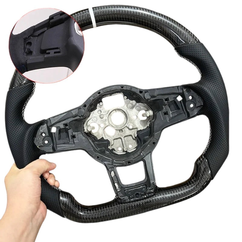 Carbon Fiber Steering Wheel with Leather/Alcantara for VW Golf MK7/7.5, GTI, GTD, GTE, R (2013-2020) - EuroSpeed