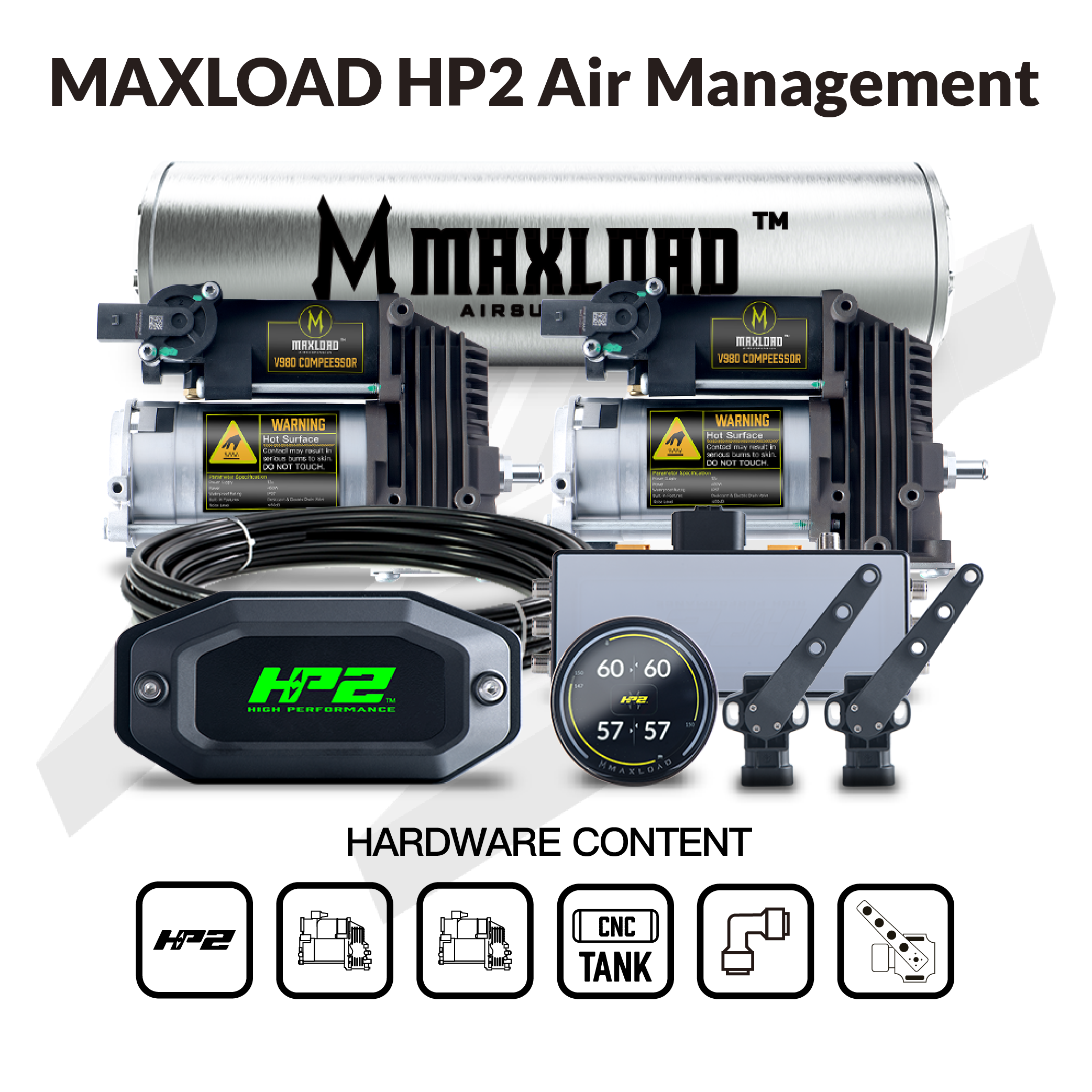 MaxLoad HP2 Air Management Kit - Dual V980 Compressors & 4 Gallon Tank