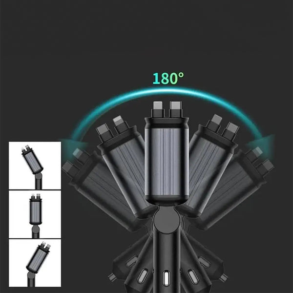 Retractable Dual Cable Car Charger - Built-in Starlit Roof, Type C Fast Charger - EuroSpeed