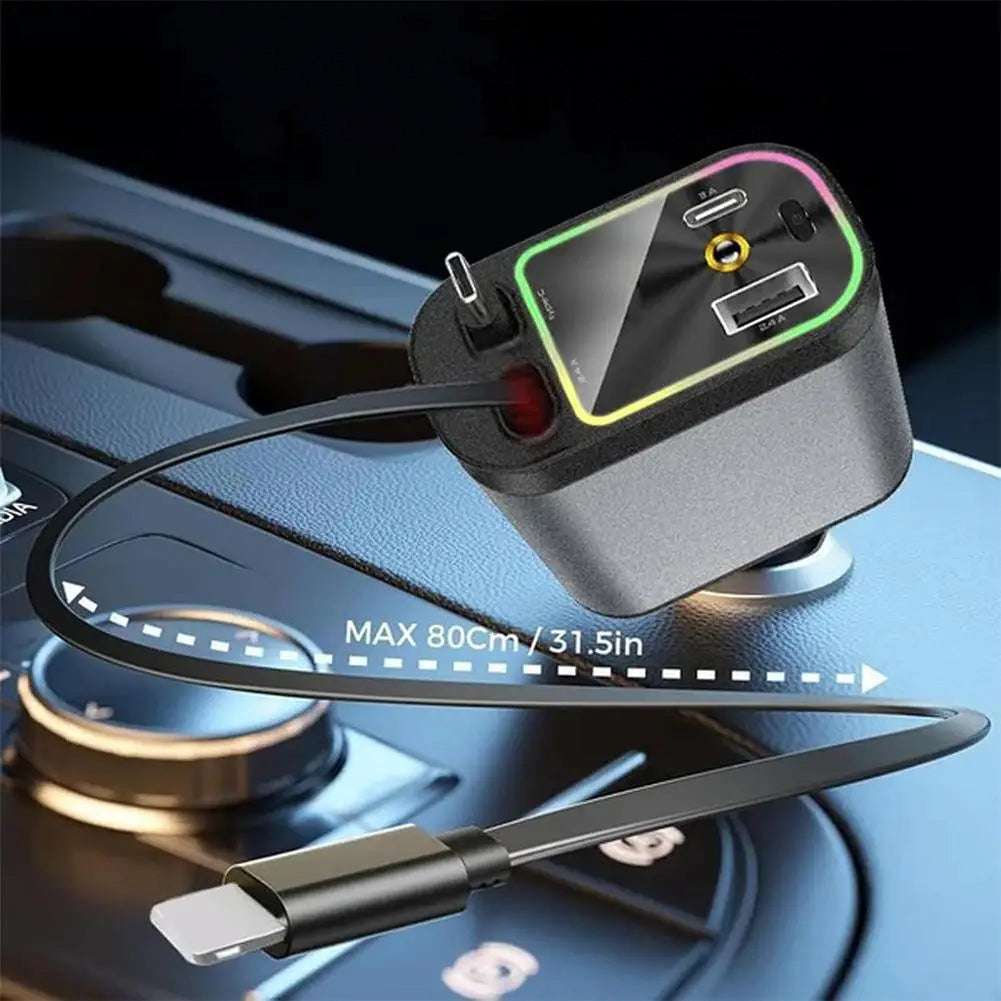 Retractable Dual Cable Car Charger - Built-in Starlit Roof, Type C Fast Charger - EuroSpeed