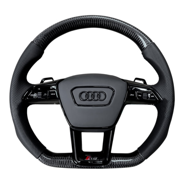 Carbon Fiber Steering Wheel for 2019–2024 Audi A6/S6/RS6, A7/S7/RS7, Q8/SQ8/RSQ8, 2020–2024 Q7/SQ7