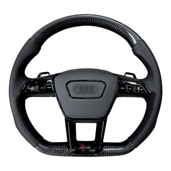 Carbon Fiber Steering Wheel for 2019–2024 Audi A6/S6/RS6, A7/S7/RS7, Q8/SQ8/RSQ8, 2020–2024 Q7/SQ7