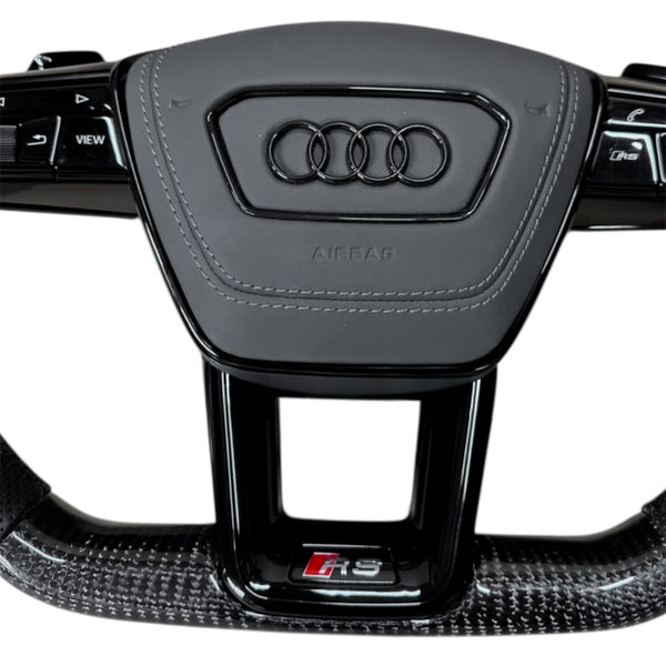 Carbon Fiber Steering Wheel for 2019–2024 Audi A6/S6/RS6, A7/S7/RS7, Q8/SQ8/RSQ8, 2020–2024 Q7/SQ7