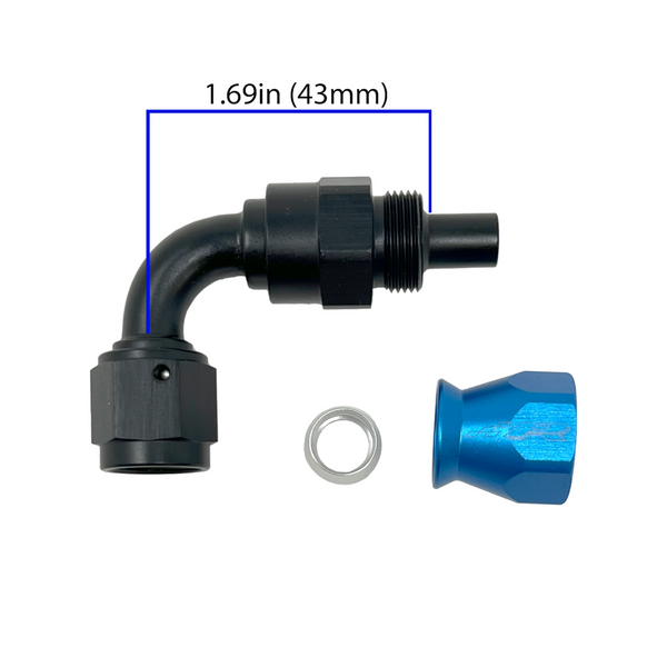 Precision Raceworks 90 Degree 6AN Female Flare to 6AN PTFE Fuel Line Fitting — VW / Audi / BMW
