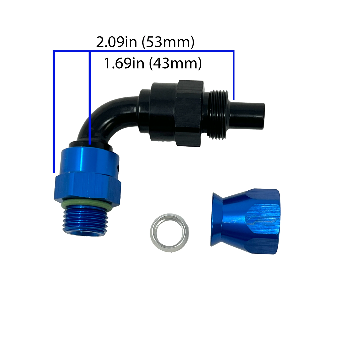 Precision Raceworks 90 Degree 6AN PTFE to 6AN Male ORB Swivel Fuel Line Fitting — VW / Audi / BMW