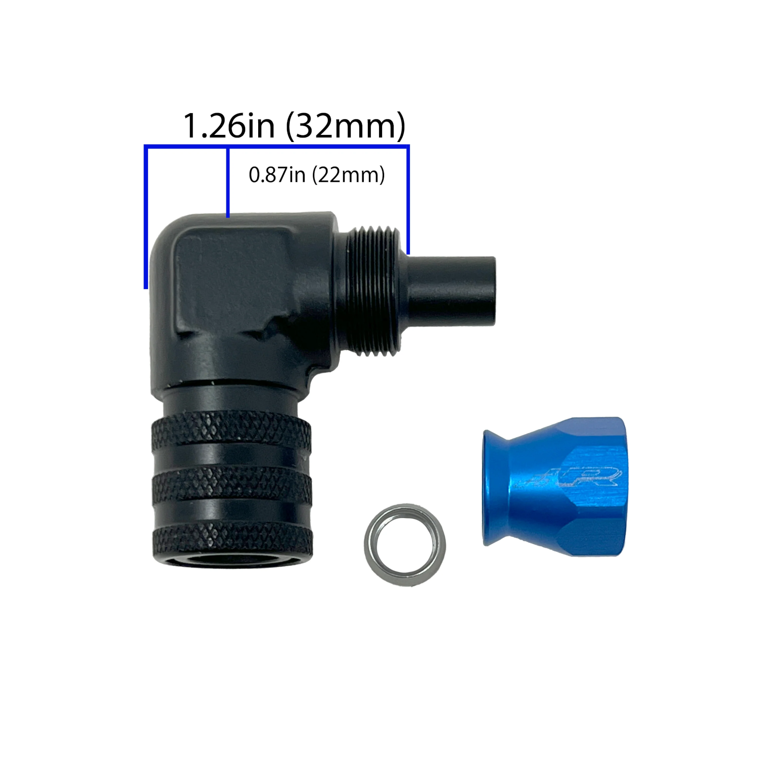 Precision Raceworks 90 Degree 6AN to 7.89mm Female Quick Connect PTFE Fuel Line Fitting — VW / Audi / BMW