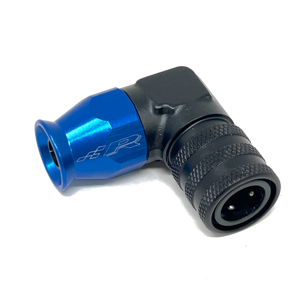 Precision Raceworks 90 Degree 6AN to 7.89mm Female Quick Connect PTFE Fuel Line Fitting — VW / Audi / BMW