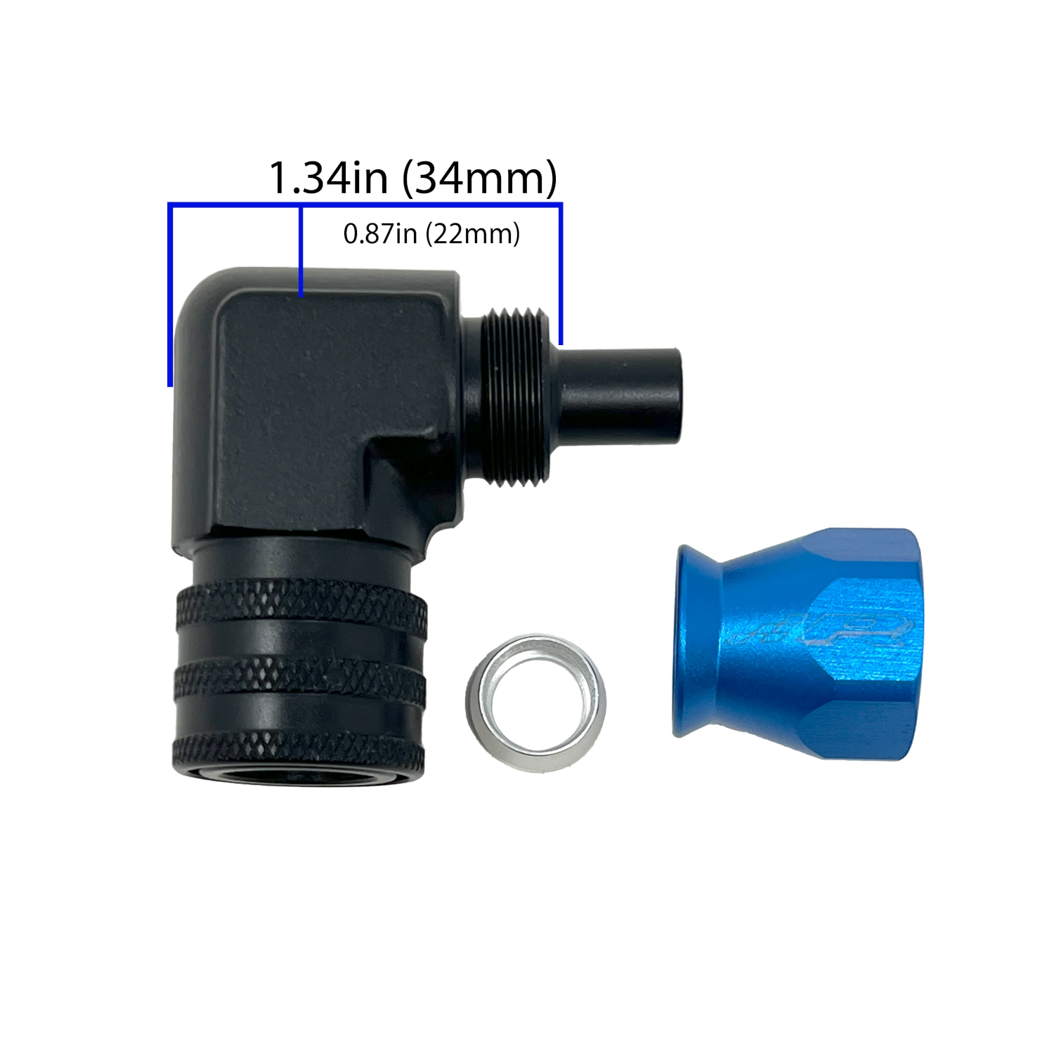 Precision Raceworks 90 Degree 6AN to 9.89mm Female Quick Connect PTFE Fuel Line Fitting — VW / Audi / BMW