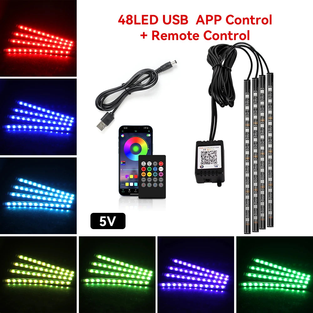 RGB Car Interior Foot Lights - Music Sync Underglow Kit
