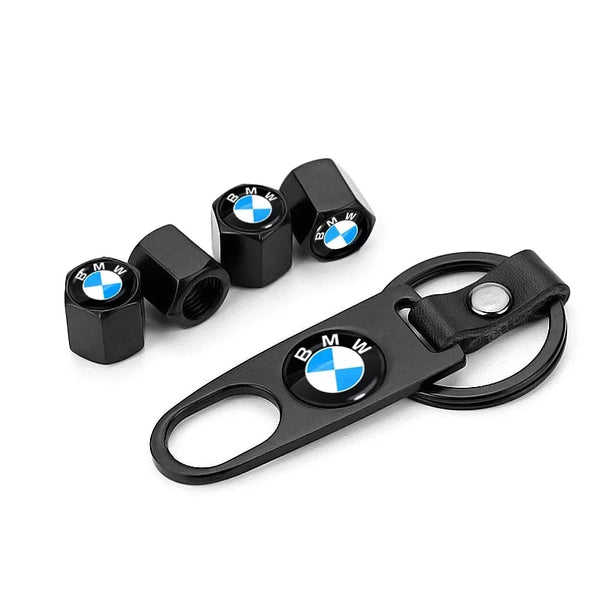 BMW Logo Valve Stem Caps with Keychain Locking Tool