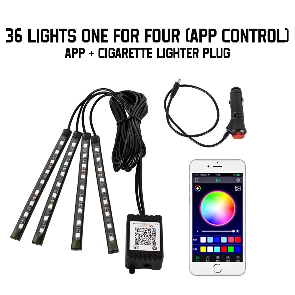 RGB Car Interior Foot Lights - Music Sync Underglow Kit