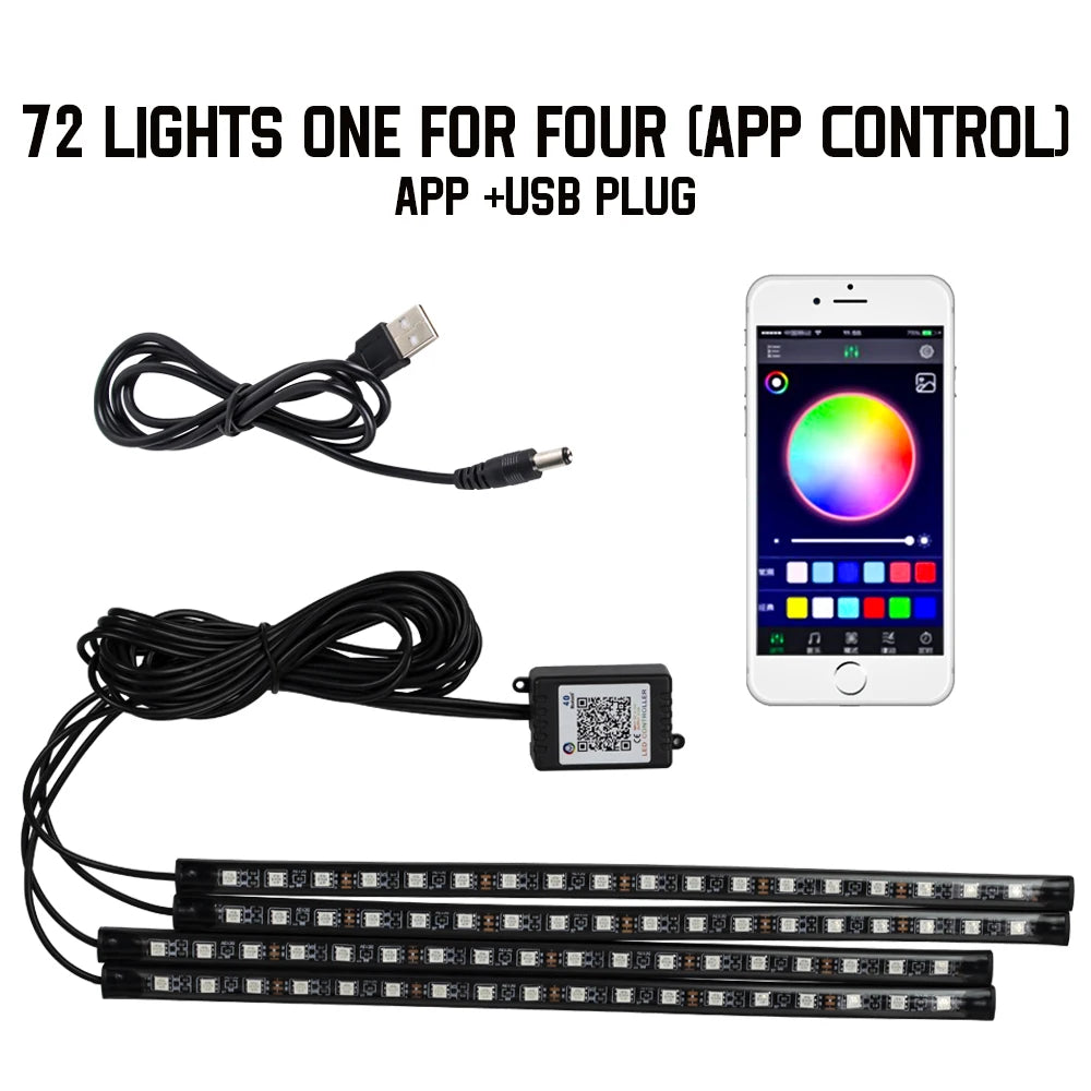 RGB Car Interior Foot Lights - Music Sync Underglow Kit
