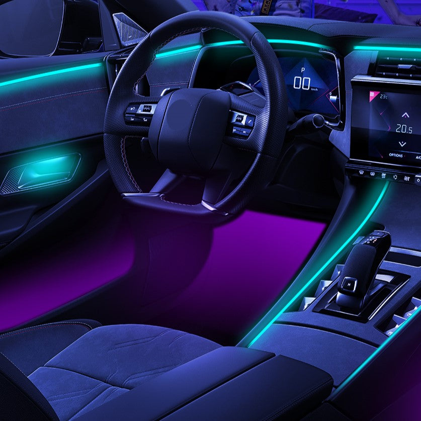 LED Ambient RGB 64-Color Fiber Optic Interior Lighting with Dual Zone Colors – Universal Car Interior Lighting Kit - EuroSpeed