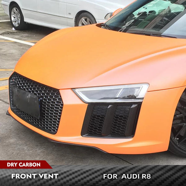 Carbon Fiber Front Bumper Splitter & Fog Light Trim Covers for Audi R8 (2016-2018)