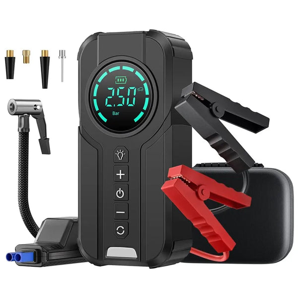 Portable Car Jump Starter with Built-In Air Compressor - Off-Grid Power Bank