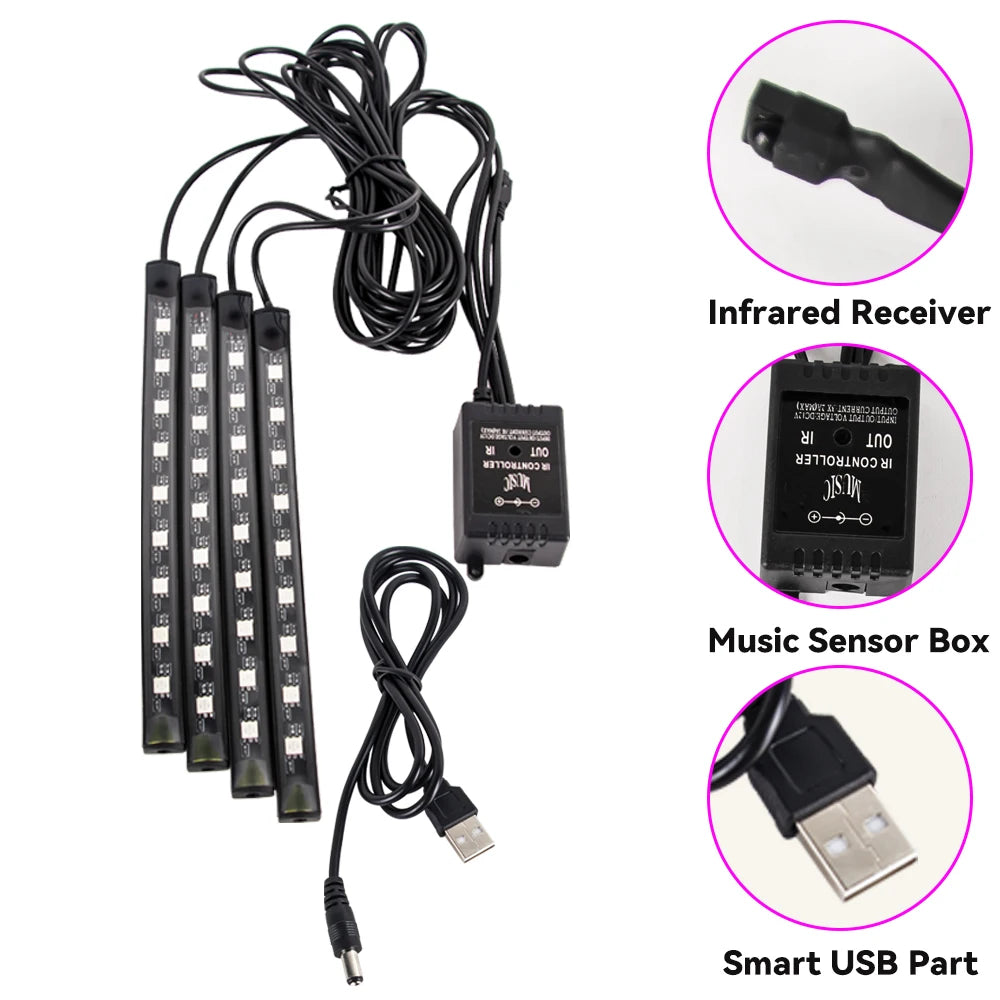 RGB Car Interior Foot Lights - Music Sync Underglow Kit