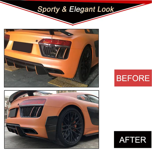 Carbon Fiber Rear Bumper Side Splitters for Audi R8 Coupe / Spyder (2016-2018)