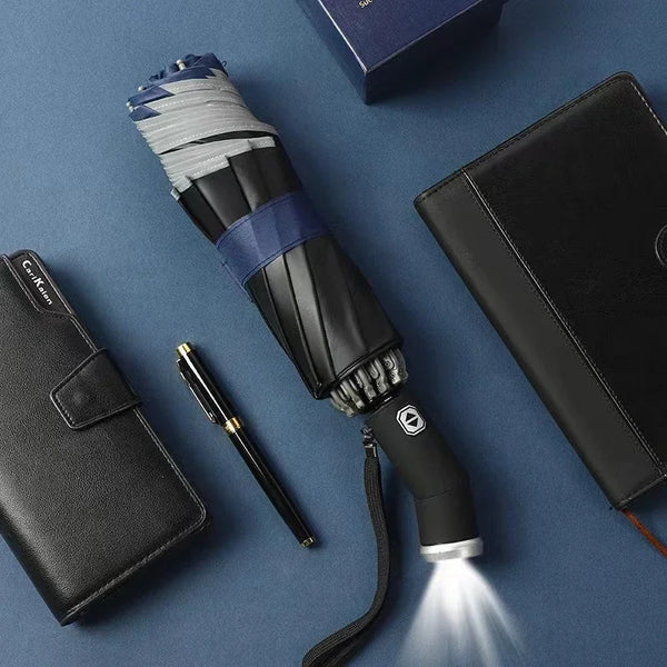 Reflective GTI Rain Umbrella - Auto Open with Built-In Flashlight
