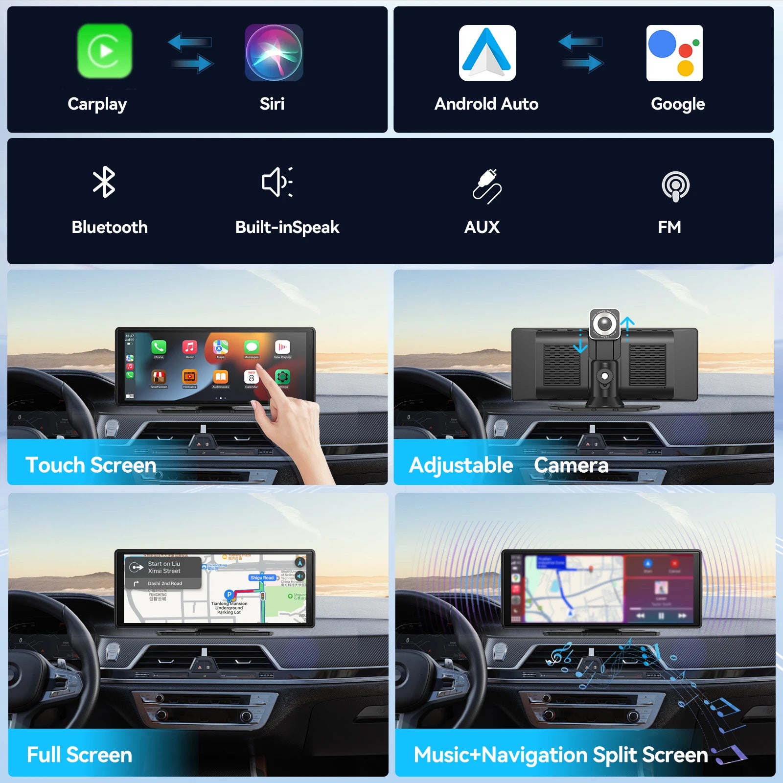 Universal Touchscreen Wireless CarPlay & Android Auto Stereo – Large 10.26" Display Upgrade for Any Car - EuroSpeed