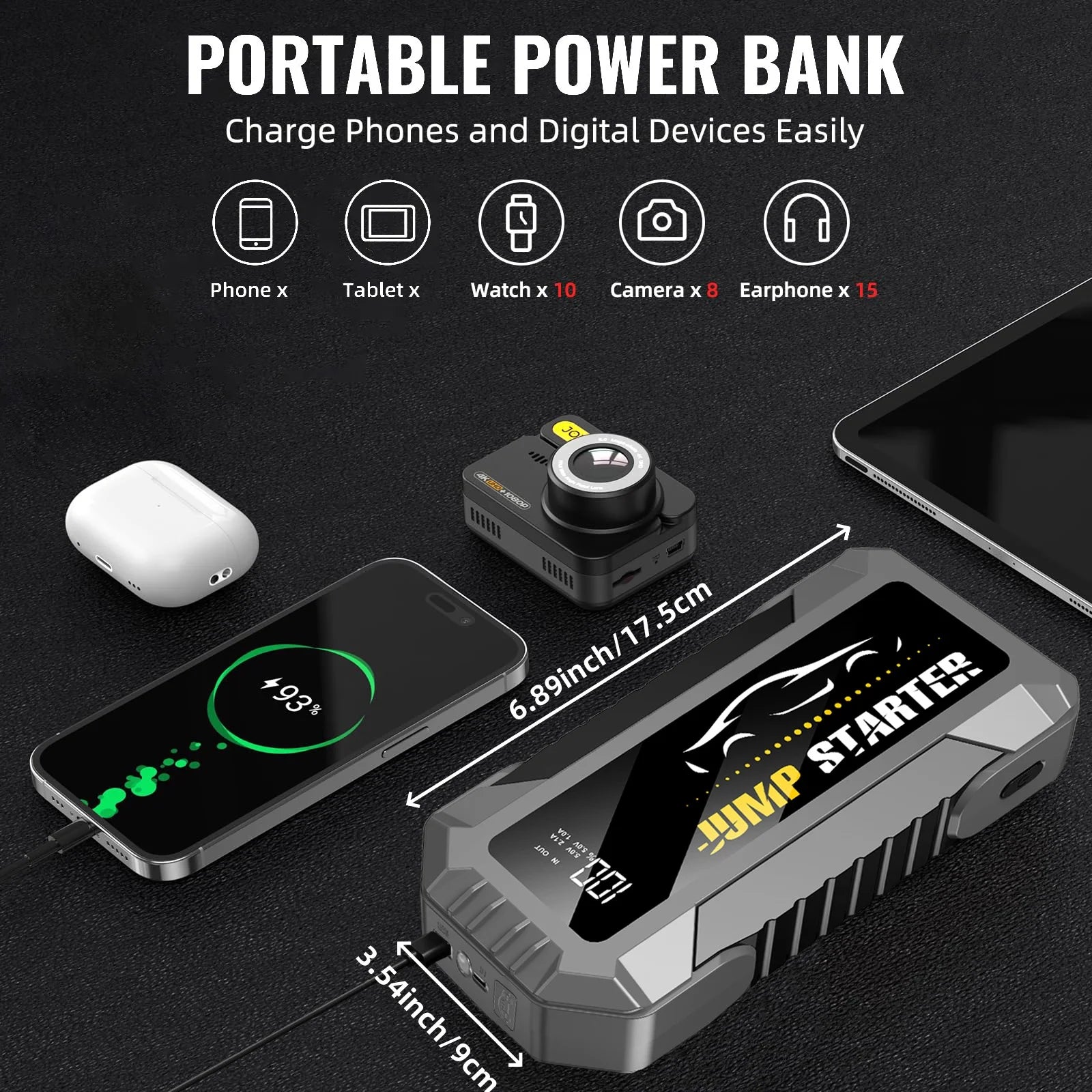 5000A Car Jump Starter - Portable Power Bank