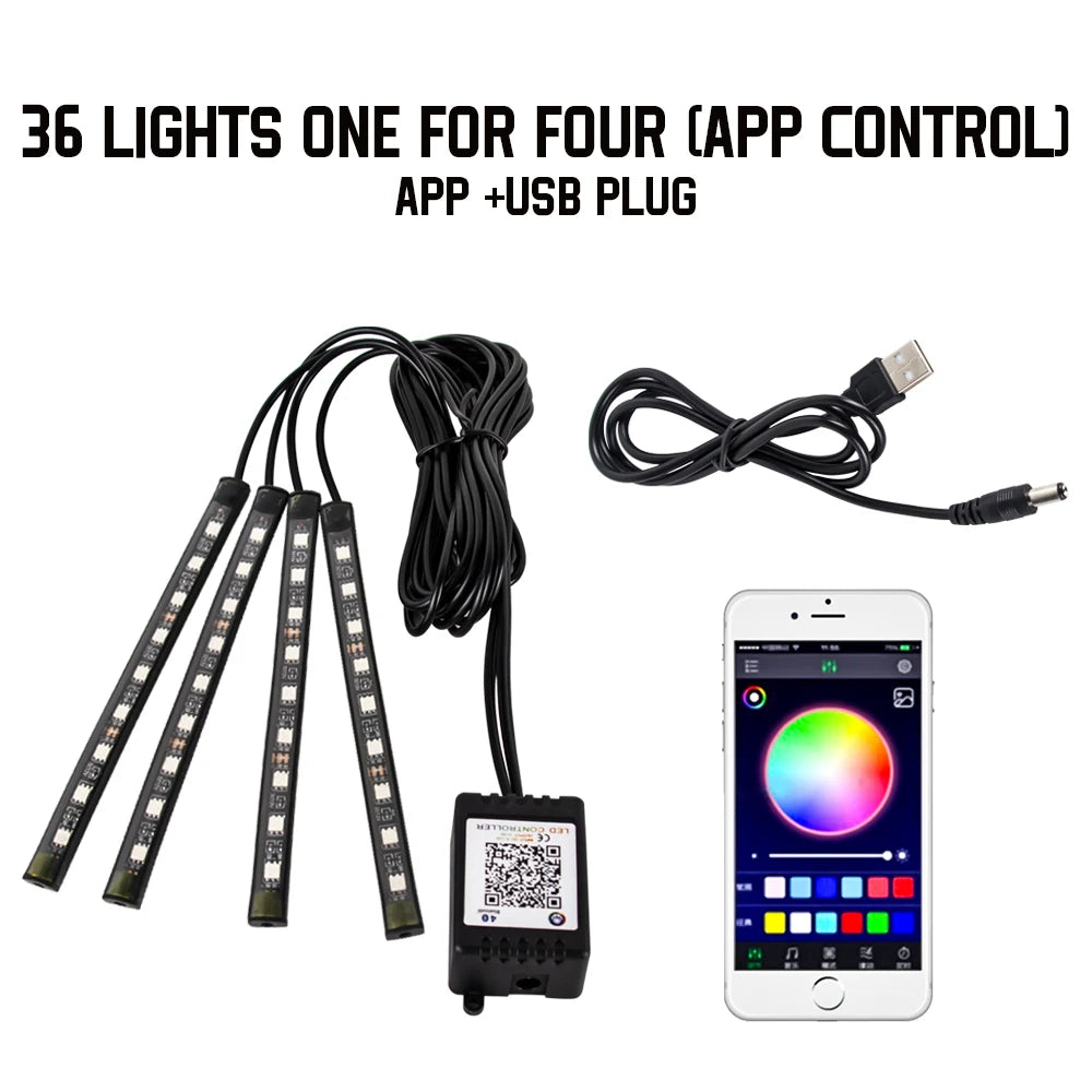 RGB Car Interior Foot Lights - Music Sync Underglow Kit
