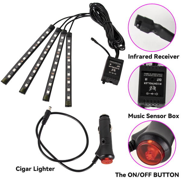 RGB Car Interior Foot Lights - Music Sync Underglow Kit