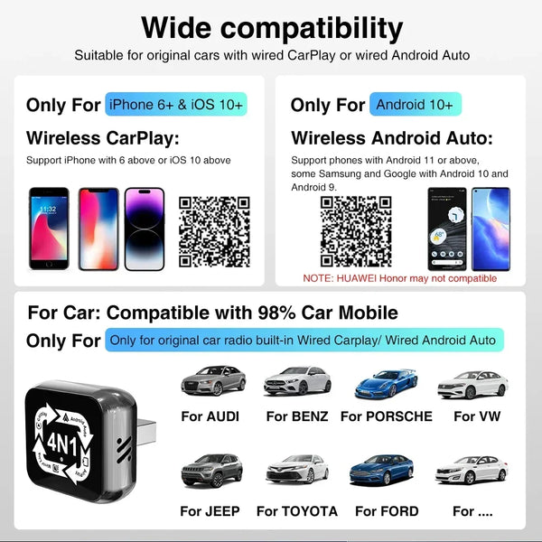 4-in-1 Smart CarPlay Adapter - Wireless Conversion Hub